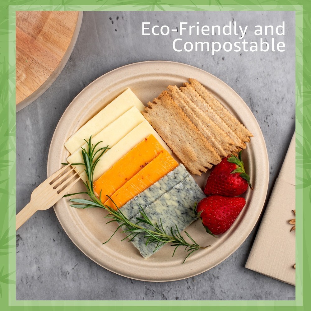 Ibambo Bamboo Disposable Paper Plates - 9 Inch, 125 Pack, Compostable Plates
