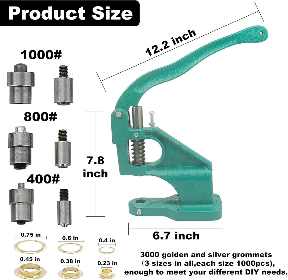 Compact Grommet Press Machine with Rubber Hammer & 3000 Grommets for Projects