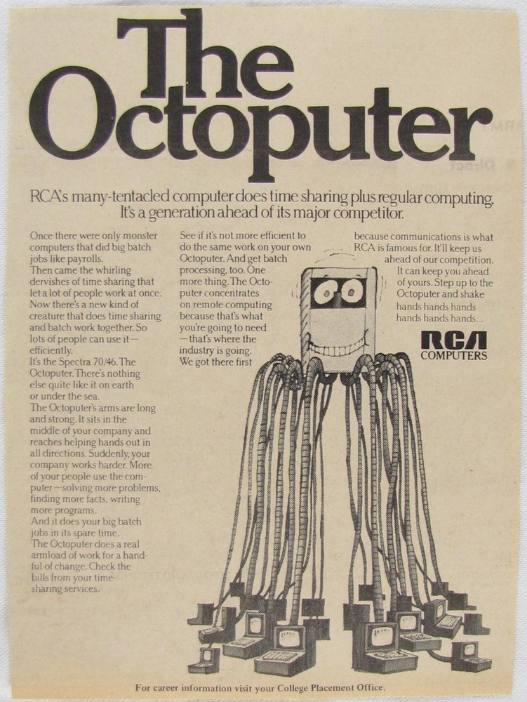 Vintage 1970 RCA Spectra 70 Mainframe Computer Newspaper Print Ad