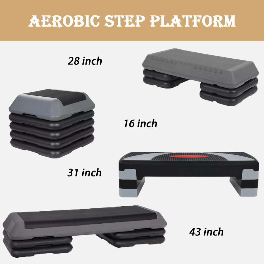 Adjustable Aerobic Step Platform 16''/28"/31"/43" Exercise Stepper w/ Risers