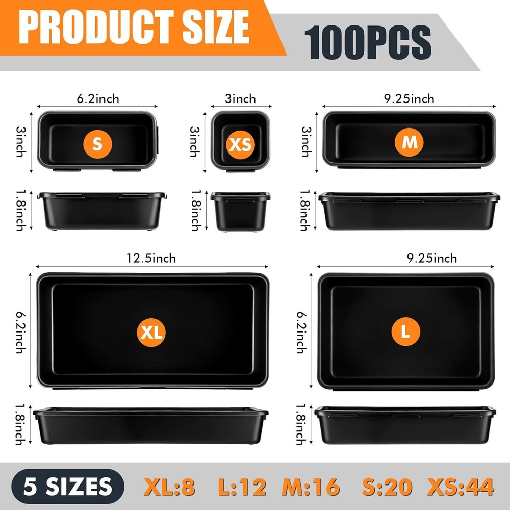 100 Pack Tool Box Organizer & Storage Tool Drawer Organizer Tray Divider 5 Sizes