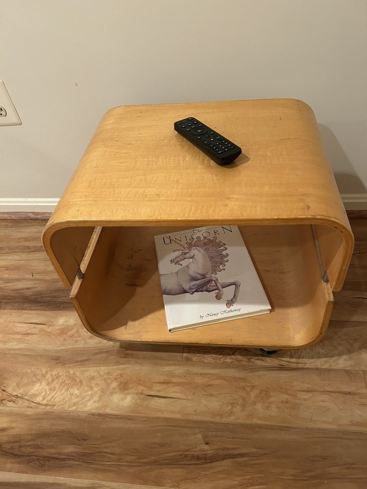 Vintage Danish Industrial Bentwood Rolling Cube Side/End Table