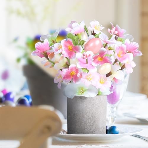 Easter Decorations, 2PCS Artificial Easter Flower Egg Potted Table Pink