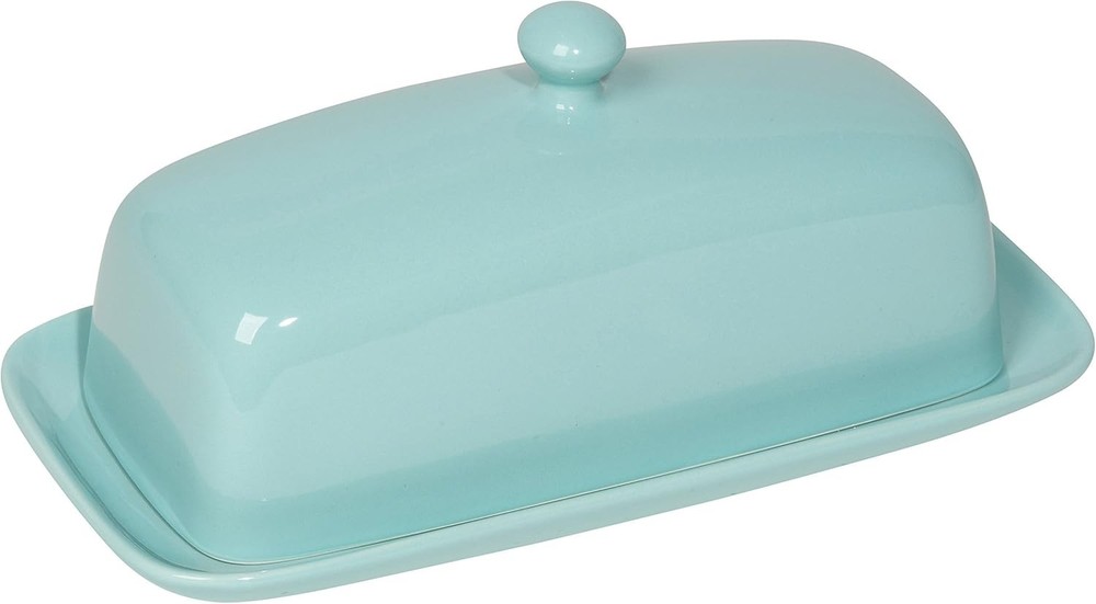 Now Designs Stoneware Rectangle Butter Dish with Lid Eggshell, Eggshell Blue