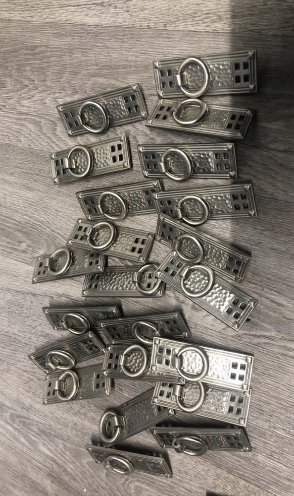 Antique Silver Metal Ring Pull Drawer Pulls Hammered Design Lot of 16