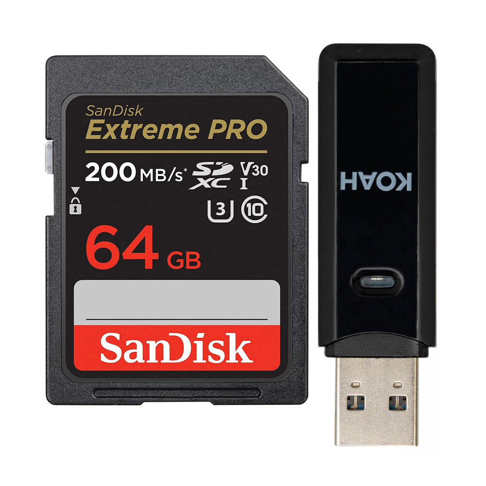 SanDisk 64GB Extreme PRO 170 MBs SDXC Memory Card Bundle with Card Reader