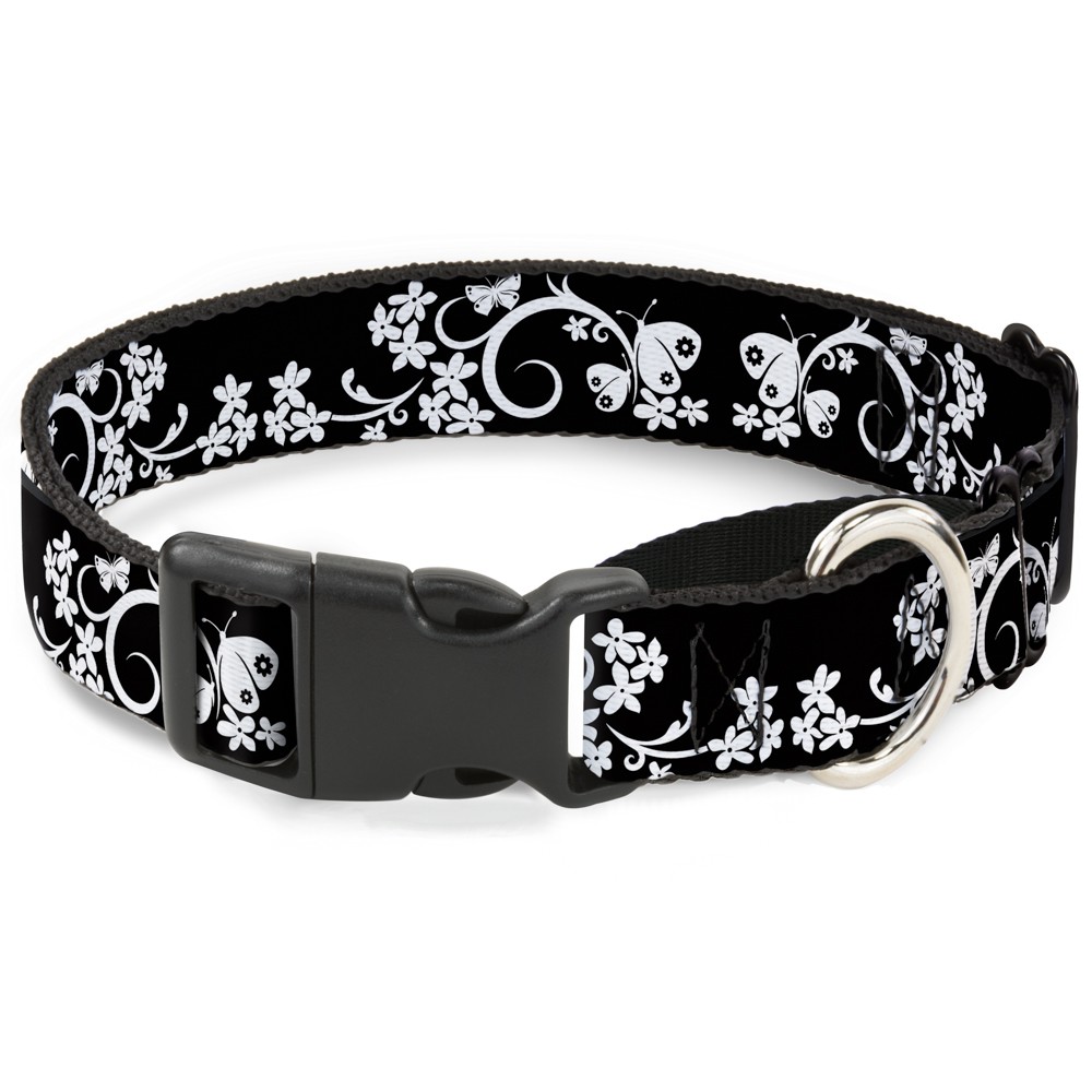 Plastic Martingale Collar Butterfly Garden 2 Black/White Medium 11-17"