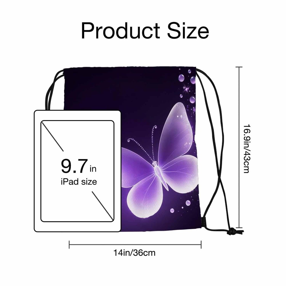 Two Butterfly Big Small Bubbles Bright Star Purple Background Drawstring Back...
