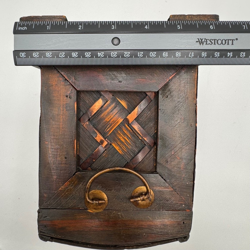 Vintage Woven Panel Wooden Chest Metal Accent Rustic Storage Keepsake Box Rustic