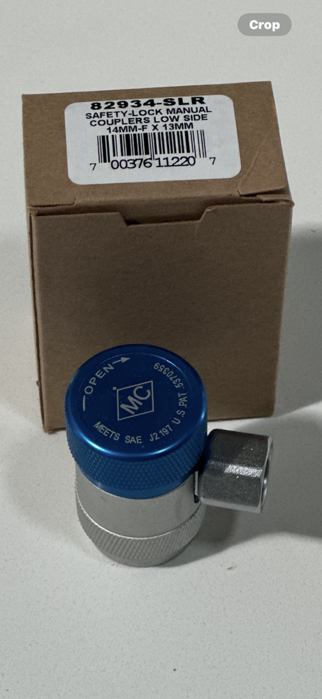 Mastercool 82934-SLR Low-Side Manual Safety Lock Coupler, Blue 14MM-F x 13MM