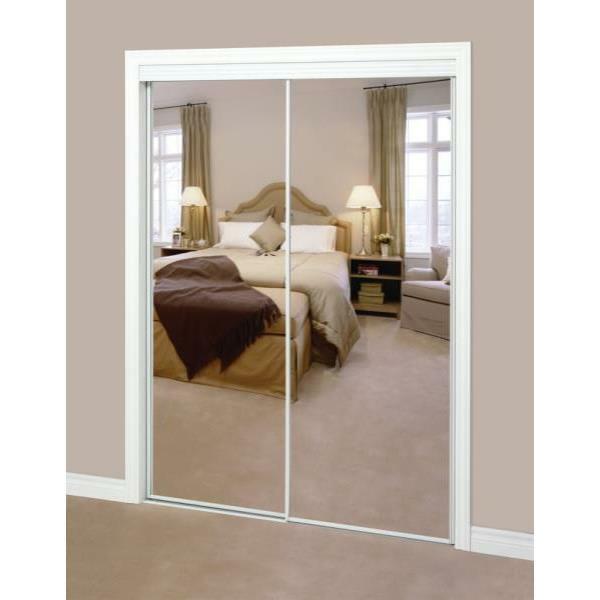 96" x 96" White Framed Mirror Door