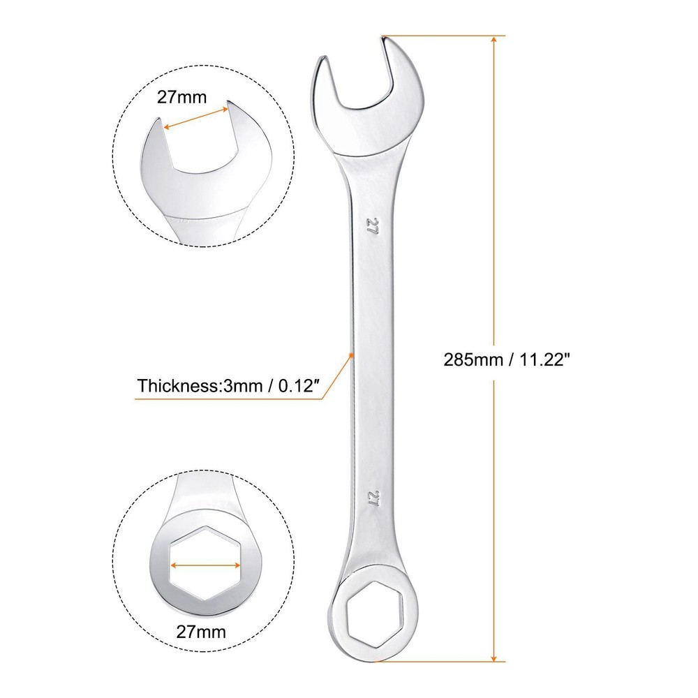 Thin Combination Wrench with Offset 6-Point End Angled Open End 27mm