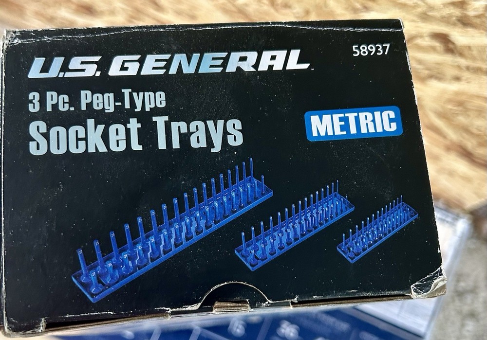 U. S. General 3 Piece Peg Type Socket Trays NOB, Blue  Holds 92 Sockets