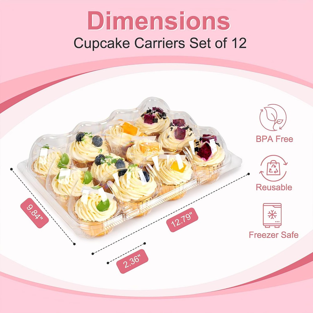 Lendex 12 Count x 12 Sets Cupcake Carrier With 150 Pack Liners, Stackable Pla...