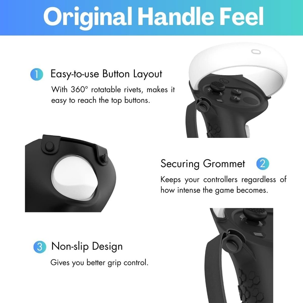 Black Adjustable Controller Grips for Oculus Quest 2 - Enhanced Game Comfort