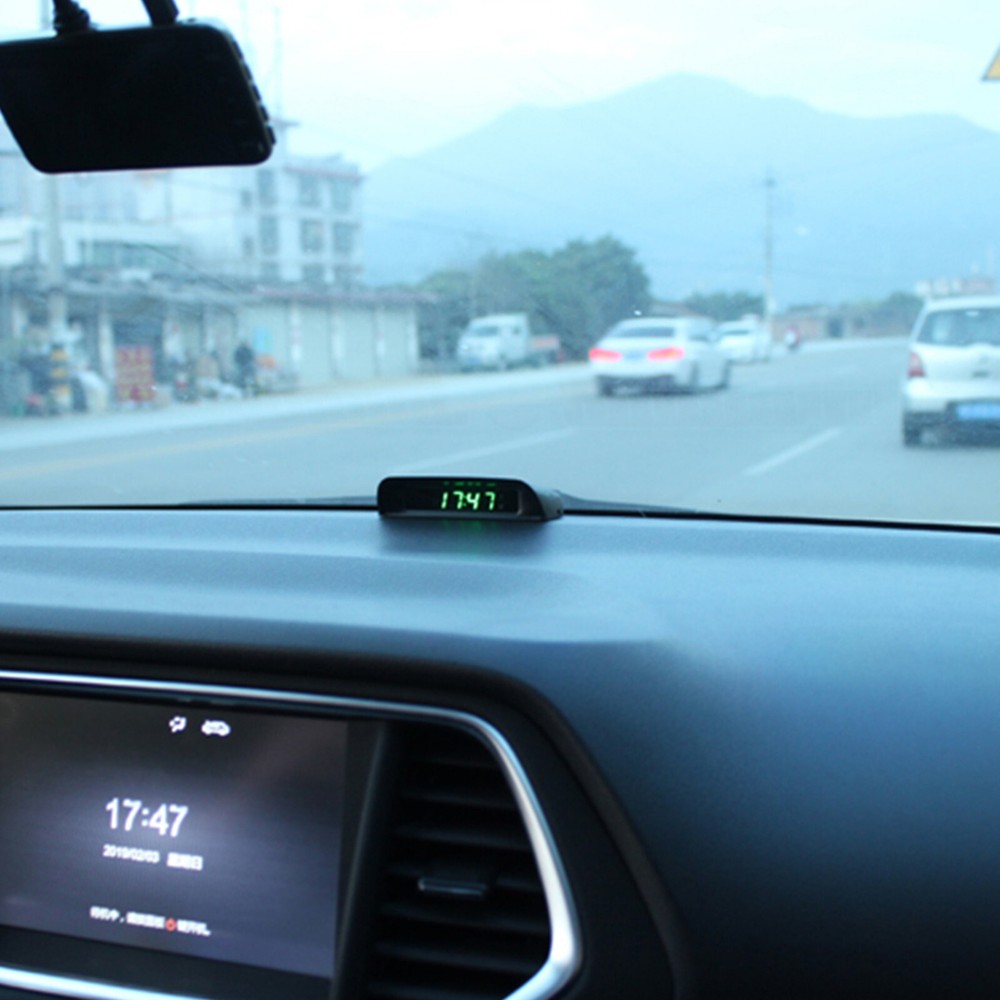 Solar Charging Car Dashboard LED Digital Clock Time Thermometer W/Night Light