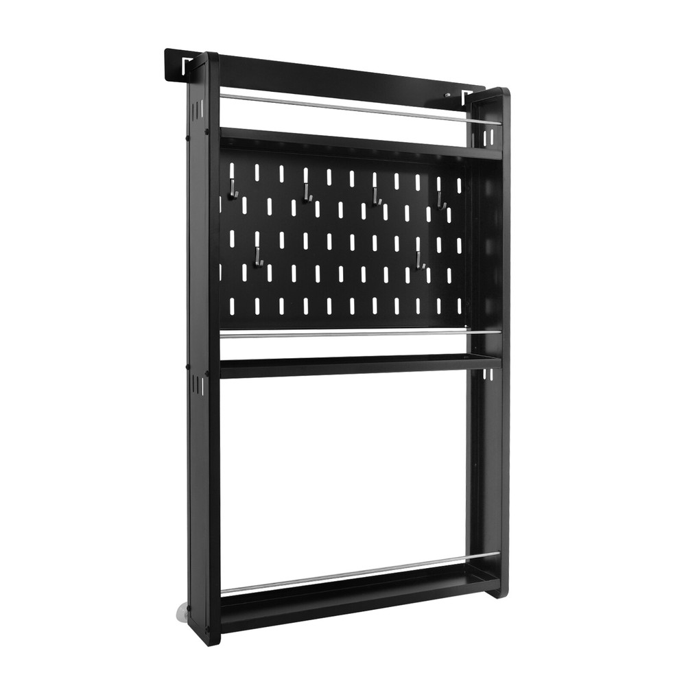 3 Tier Kitchen Storage Rack Wall-mounted Storage Rack w/ 6 Hooks for Home Hotel