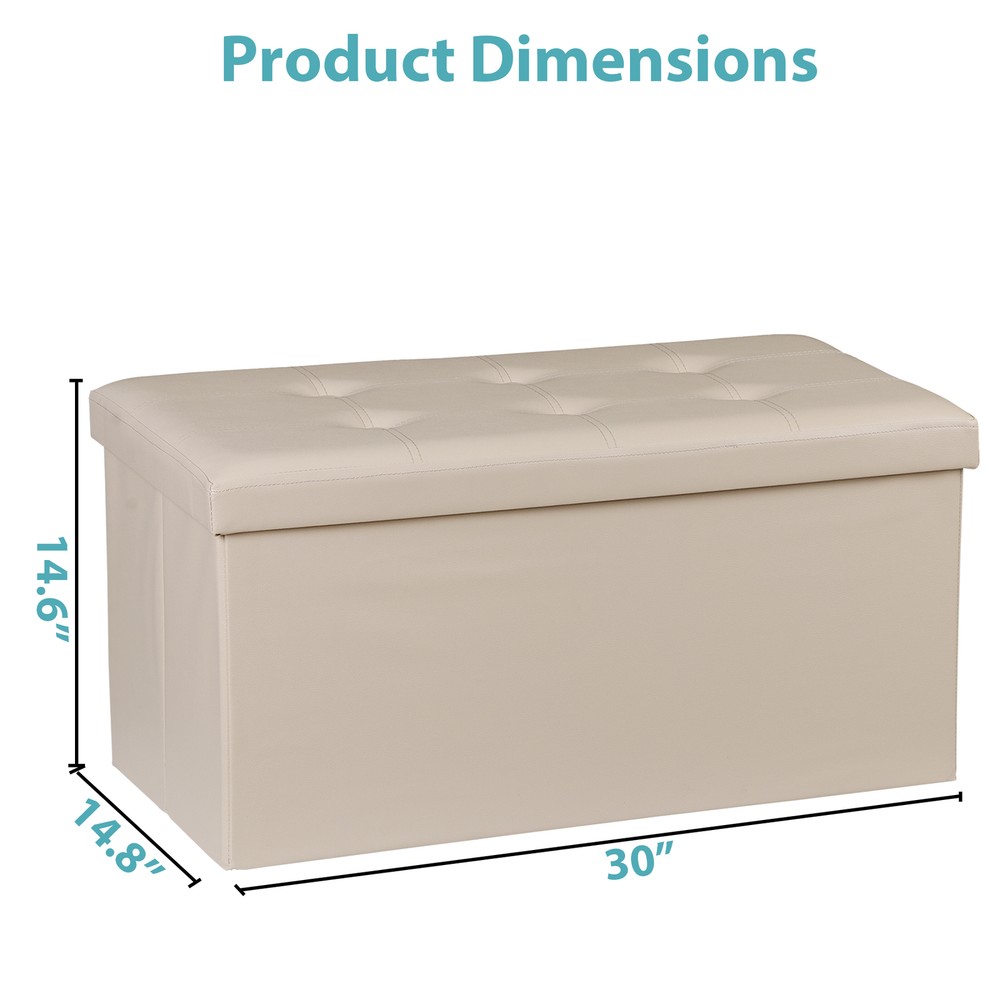 Folding Storage Ottoman 350 lb Load Capacity Storage Bench Footrest Beige