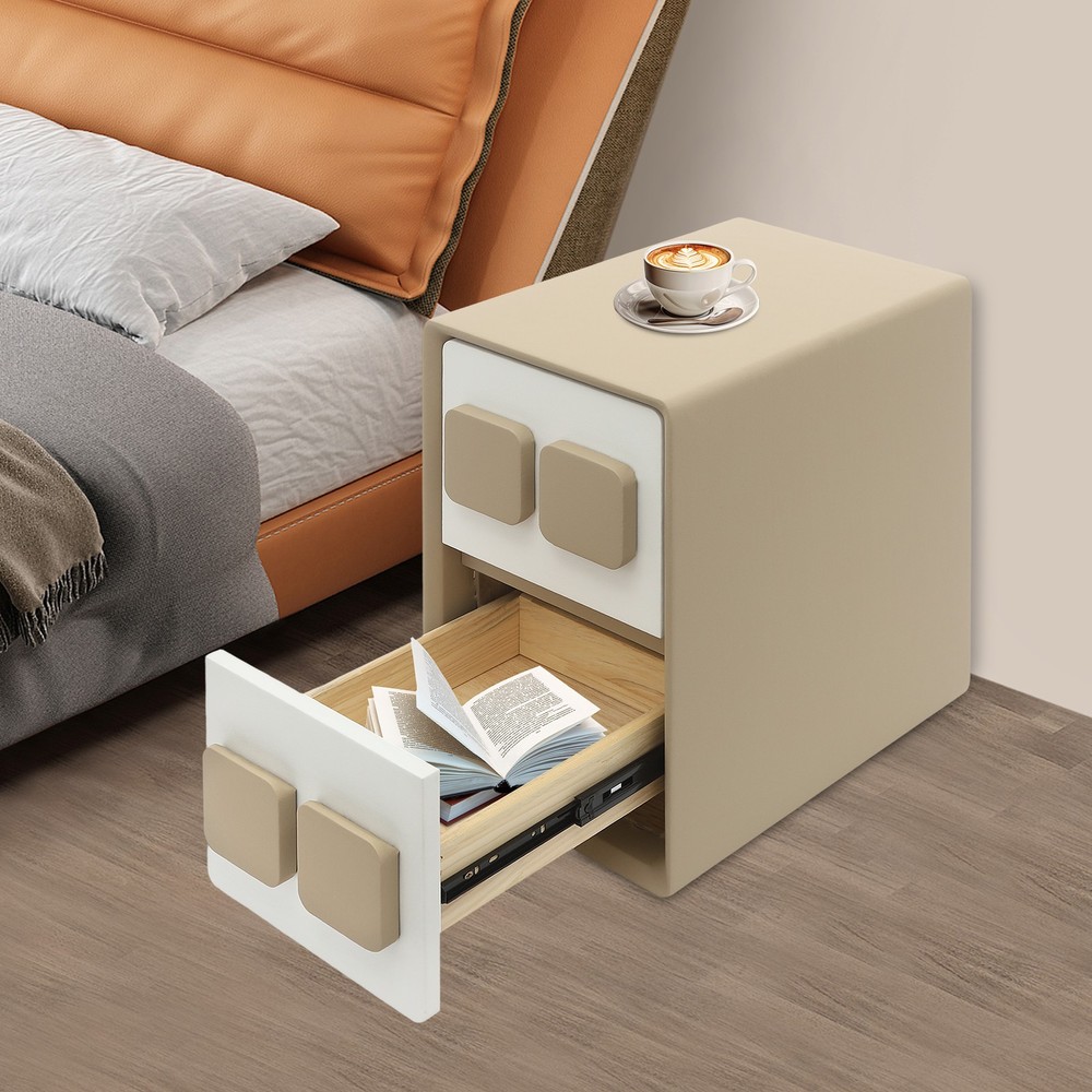 Modern Minimalist End Table, Bedside Table, Floorstanding End Table W/ 2 Drawers