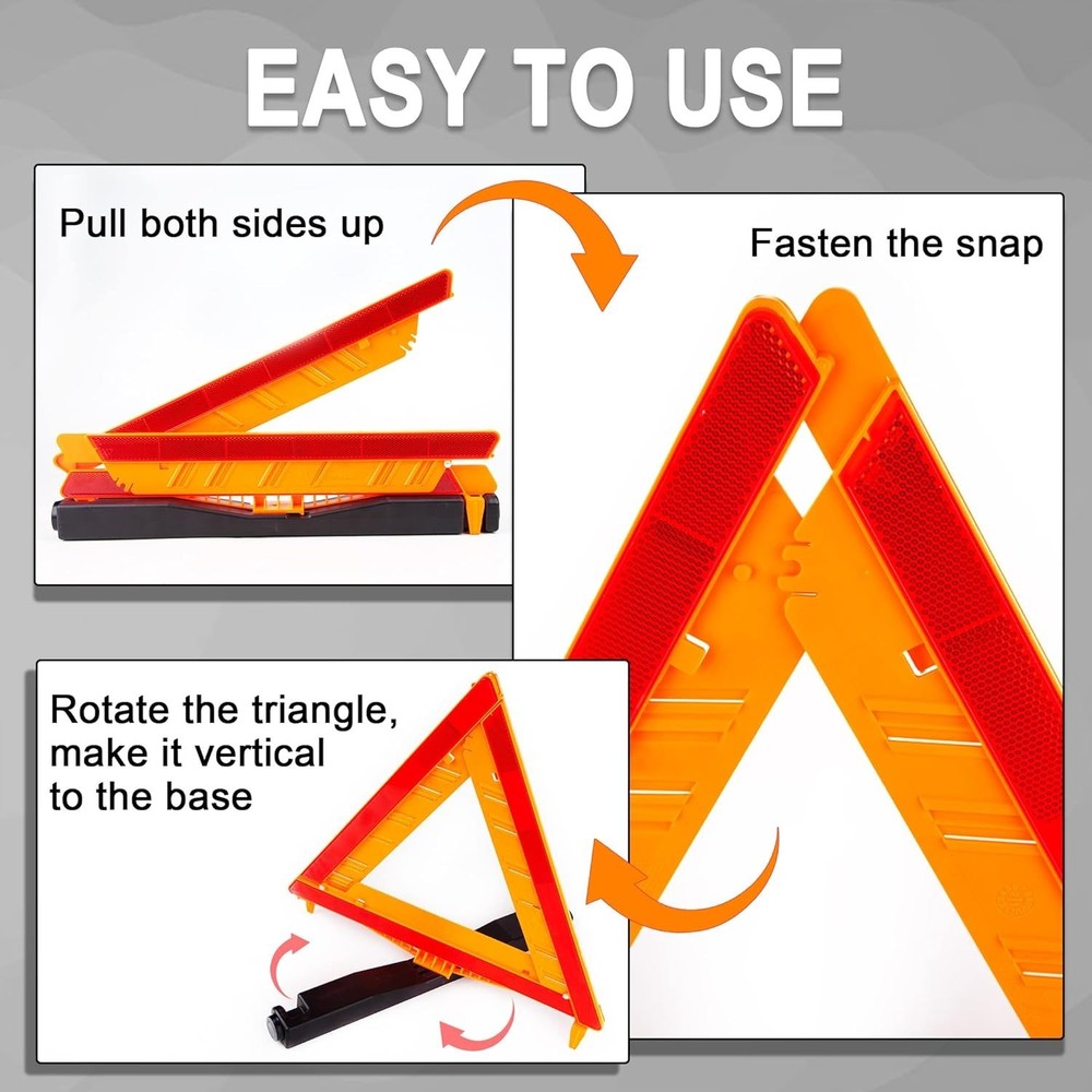 DOT Approved 12pk Emergency Road Safety Triangles - High Visibility Reflectiv...