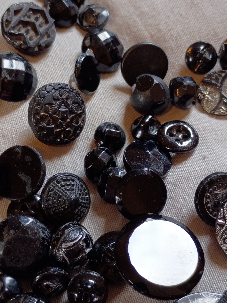 100 + Antique Black Glass Buttons As Is.