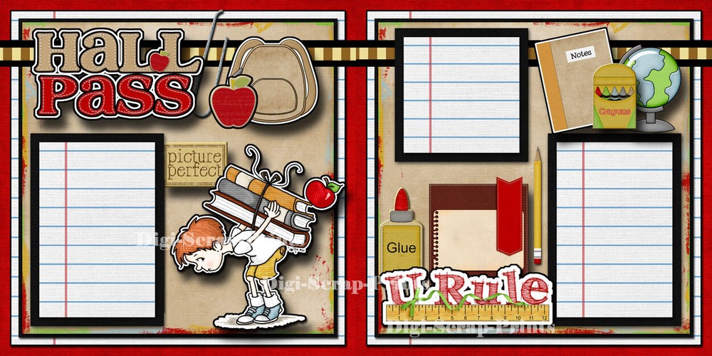 HALL PASS ~ BOY SCHOOL 2 Premade Scrapbook Pages paper layout DIGISCRAP #A0244