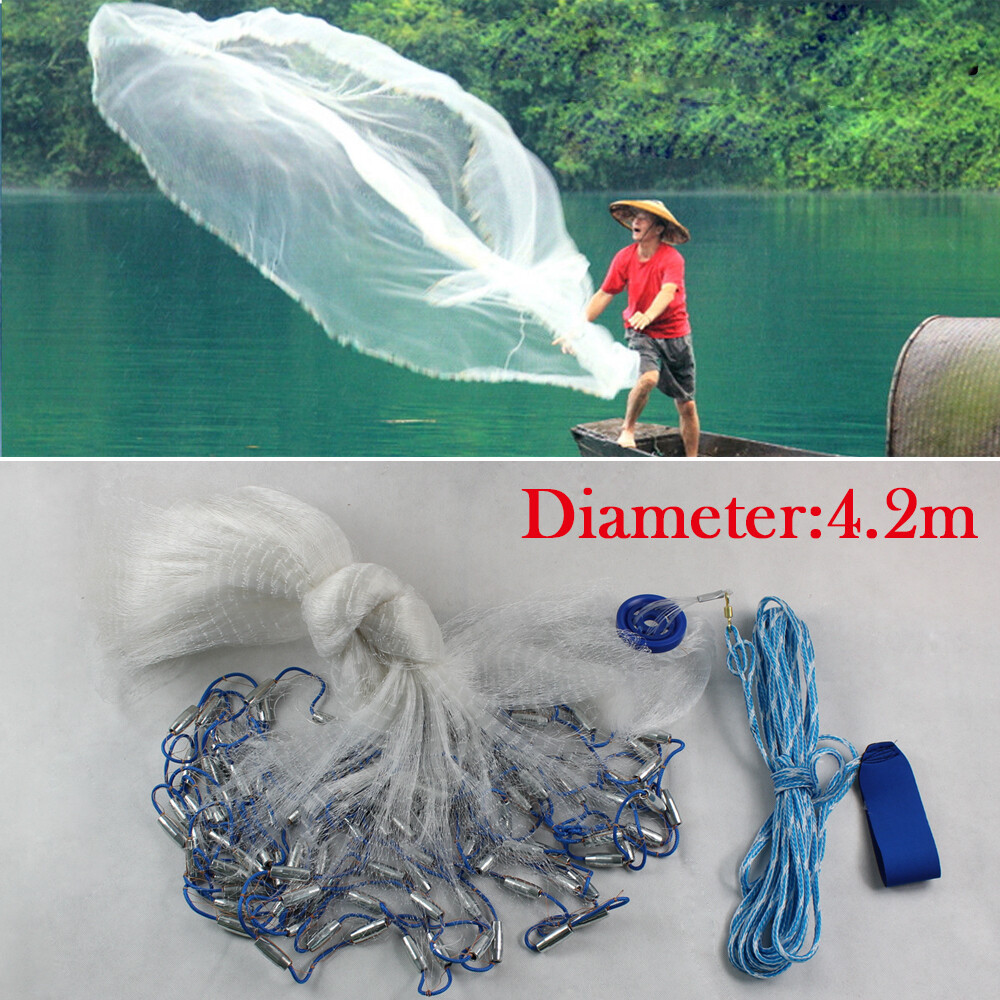 14ft Fishing Cast Net Quick Throw Nylon Mesh Drawstring Chain Bottom Spread