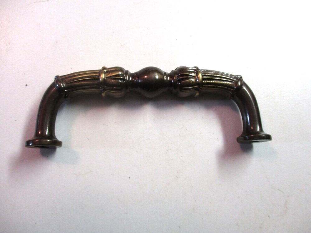 Solid Dark Brass Heavy Quality Traditional Drawer Pull Handle 3" Centers '70 Vtg