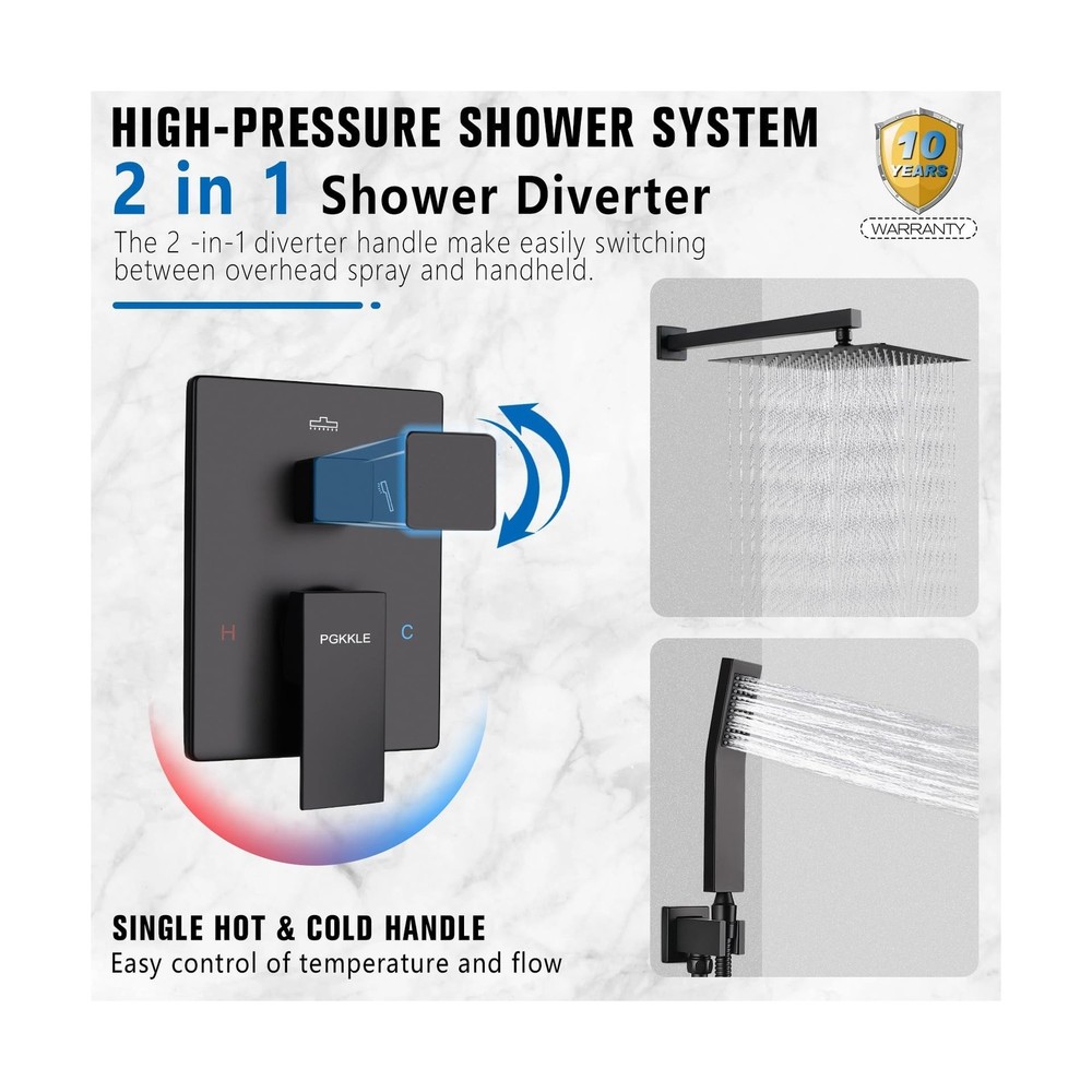 10 Inch Rainfall Shower System - Wall Mounted Complete Combo with Solid Brass...