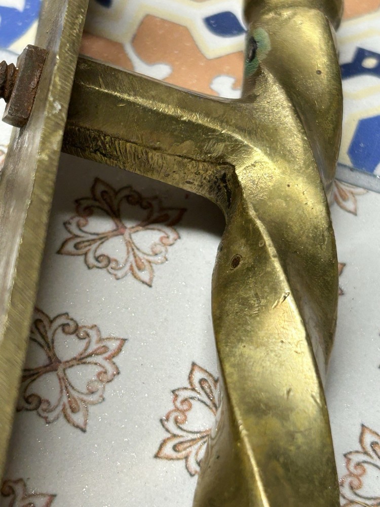 Ornate Solid Brass Door Pull Handle Architectural Salvage Aged Patina MCM