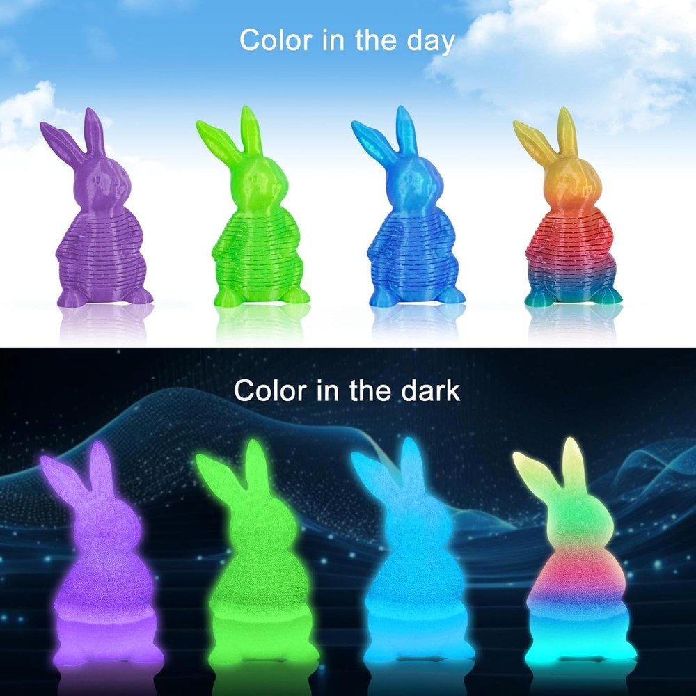 3D Printer Filament Bundle Glow in Dark Multicolor PLA 1.75mm 4