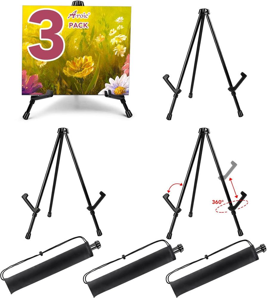 3 Pack 14'' Tabletop Easels, Black Steel Table Top Easels for Display, Adjust...
