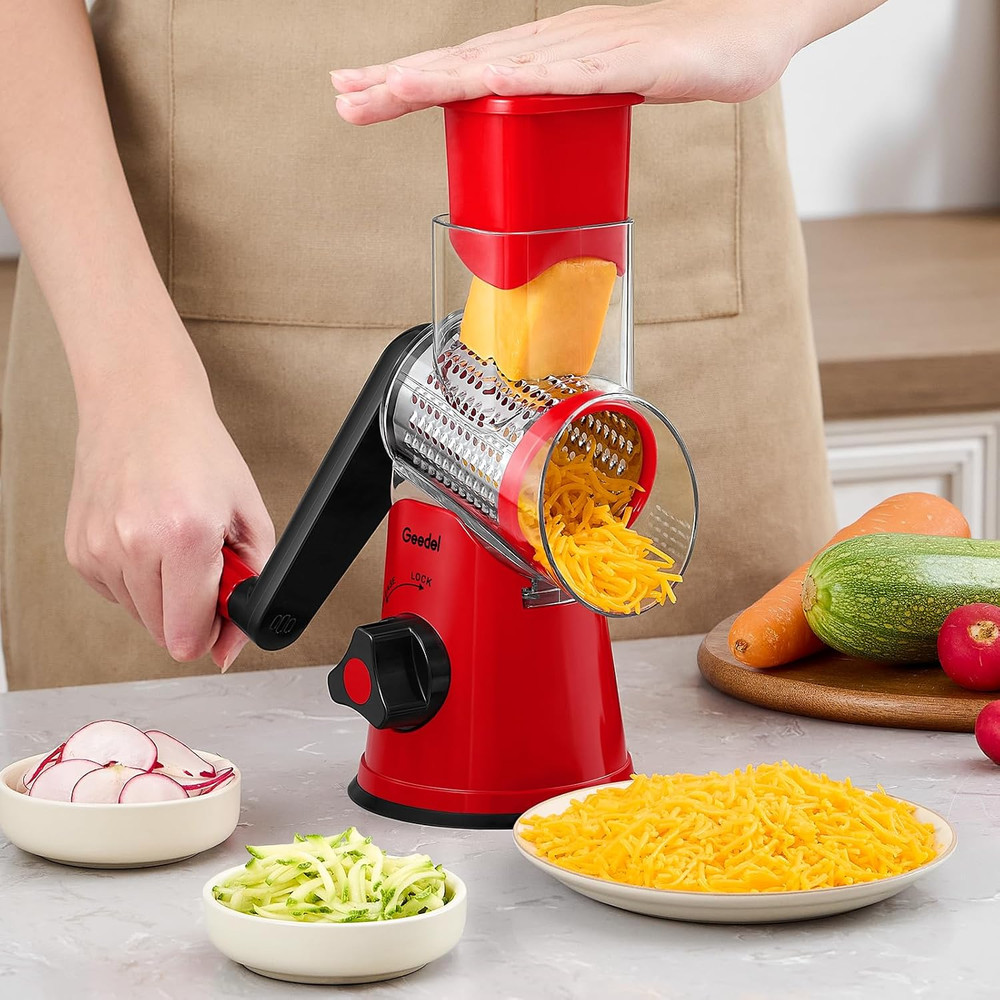 Rotary Cheese Grater, Kitchen Mandoline Vegetable Slicer with 3 Interchangeable