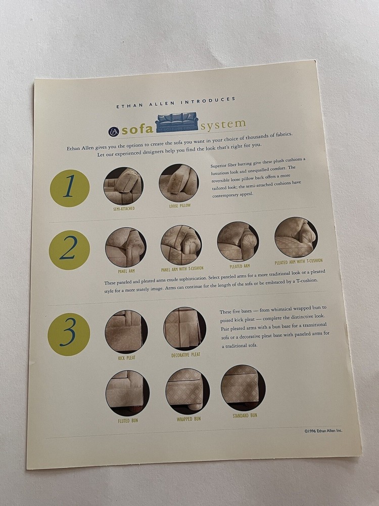 Ethan Allen Sofa System Sheet 1996