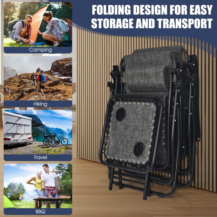 3 Pieces Folding Portable Zero Gravity Reclining Lounge Chairs & Side Table Set