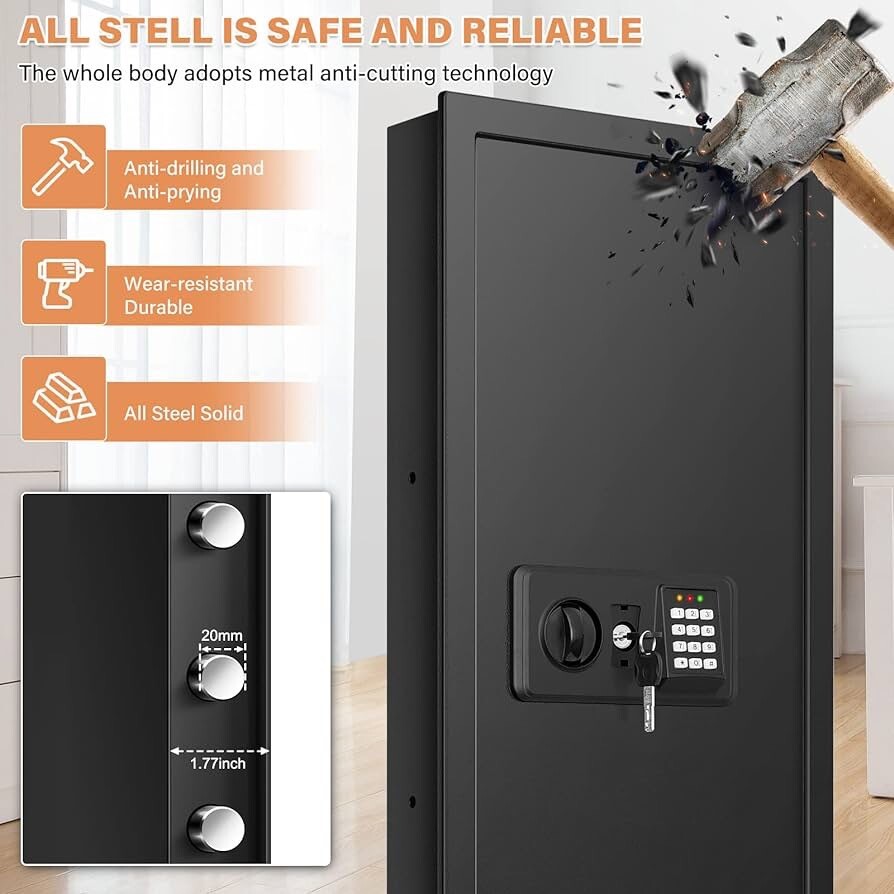 43.3" Tall Fireproof Wall Safes Between the Studs 16" Centers, Electronic Hid...