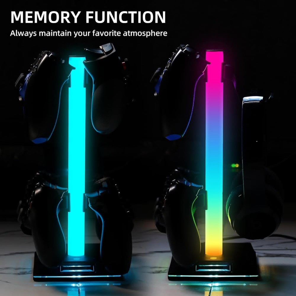 RGB Gaming Controller Holder, Headphone Stand With 2 USB Charging and 1 Type-C