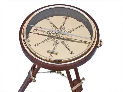 Brass Polish Compass Coffee Table, Side Table Working Compass With Tripod Stand