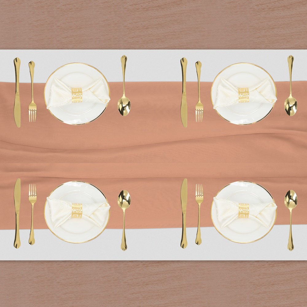 2 Pcs Rose Gold Chiffon Table Runner 27.5" x 118" Romantic Table Runner