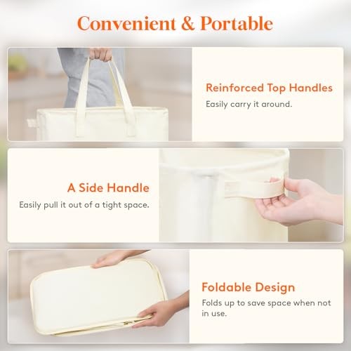 2 Pack Slim Laundry Hamper, Collapsible Narrow Laundry Basket, Small 65L White