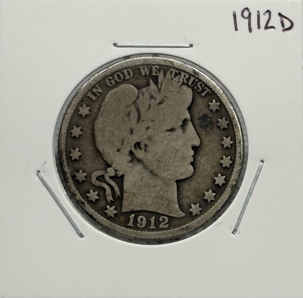 1912 D Barber Half Dollar, 90% Silver, VG, Very Nice! 🔥