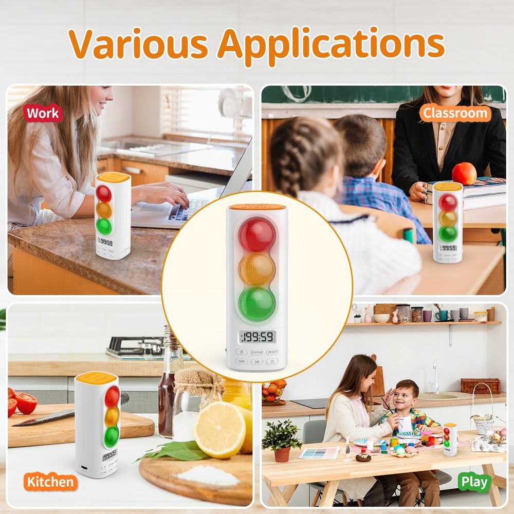 Traffic Light Visual Timer&ADHD Tool for Adults Display Volume Adjustment, wi...