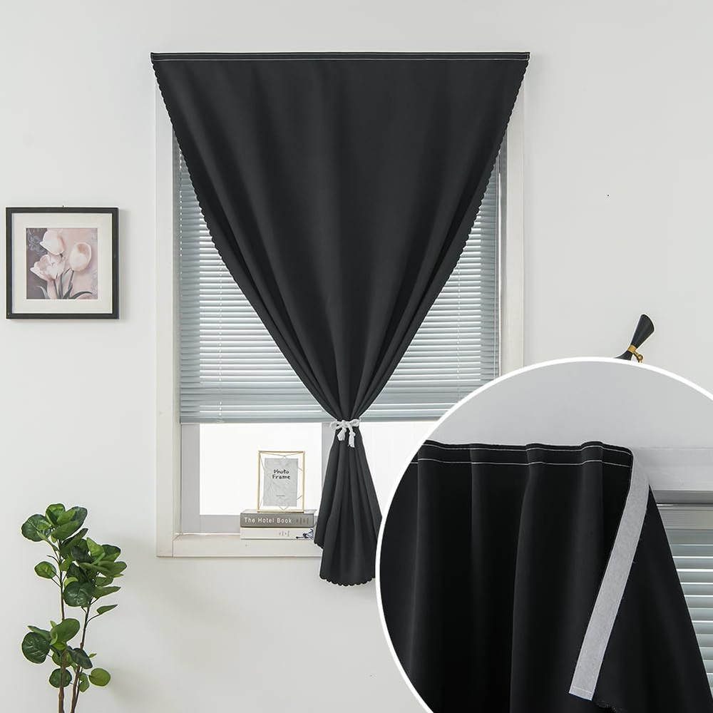 Adhesive Blackout Curtains 35x59 Self Stick No Rod Needed Light Blocking Black