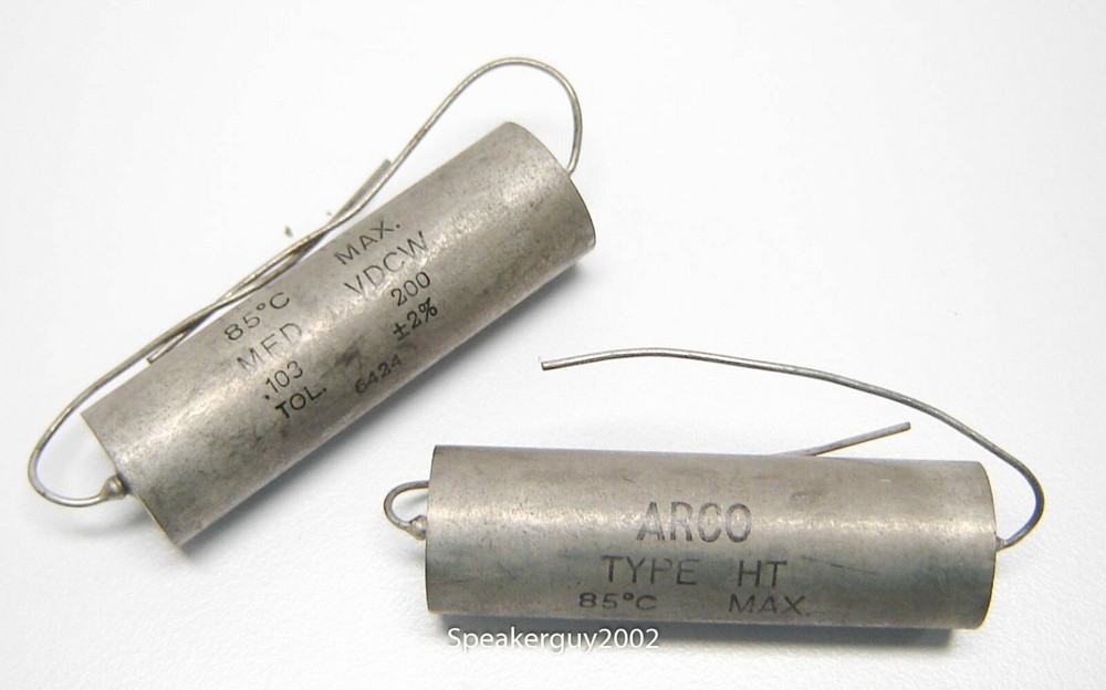 Pair ARCO PIO Capacitors / .103 uf 200 VDC 2% / Type HT -- KT