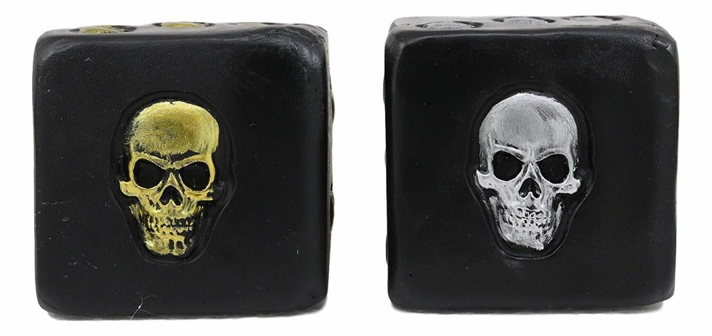 Oversized Decorative 2.25"H Cube Silver And Gold Skull Face Gaming Dice Decor