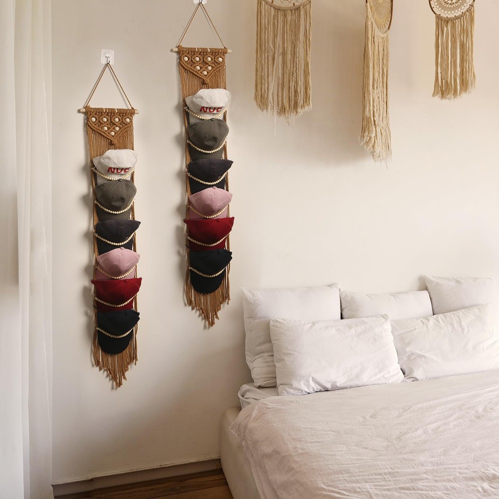 Cap Hanger-1 Pack-Boho Macrame Cap Holder Wall Hat Organizer for Baseball Cap...