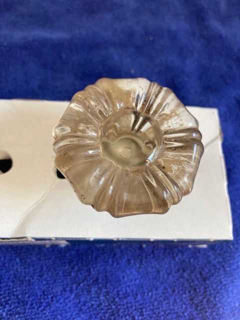 Vintage Flower Pressed Glass & Brass Drawer Cabinet Pull Knob