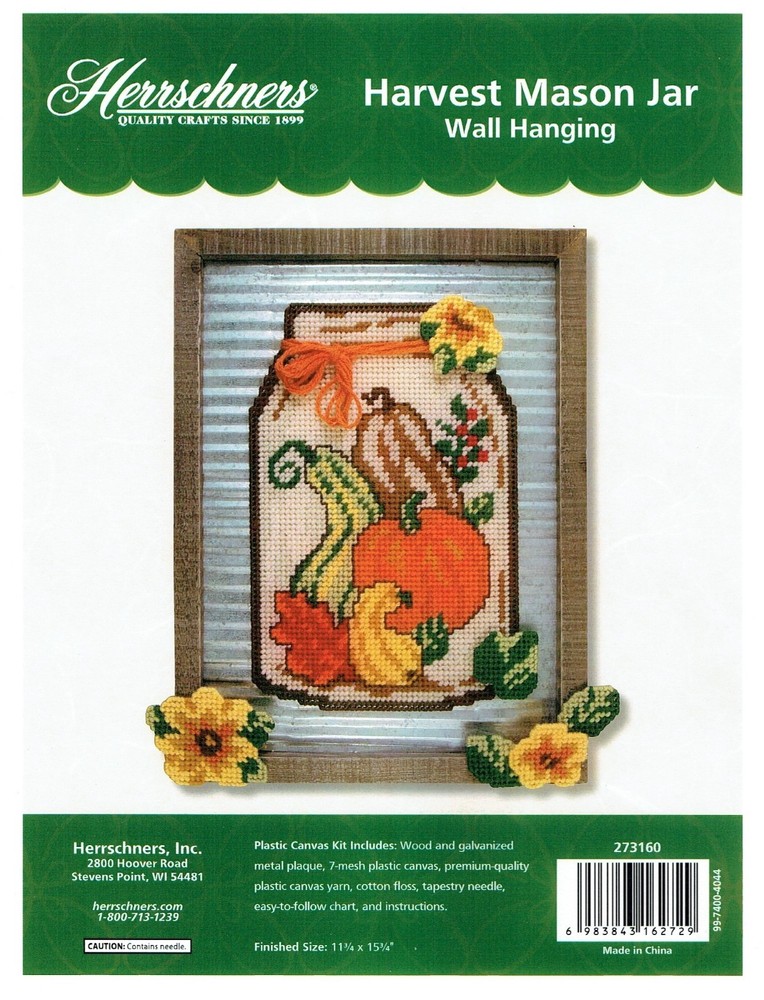 HARVEST MASON JAR  Wall Hanging  plastic canvas  PATTERN (#TF0138)