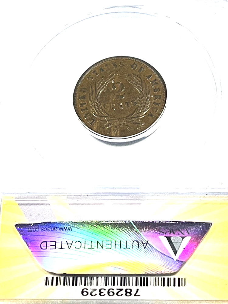 1864 Large Motto Two Cent Piece : ANACS AU50