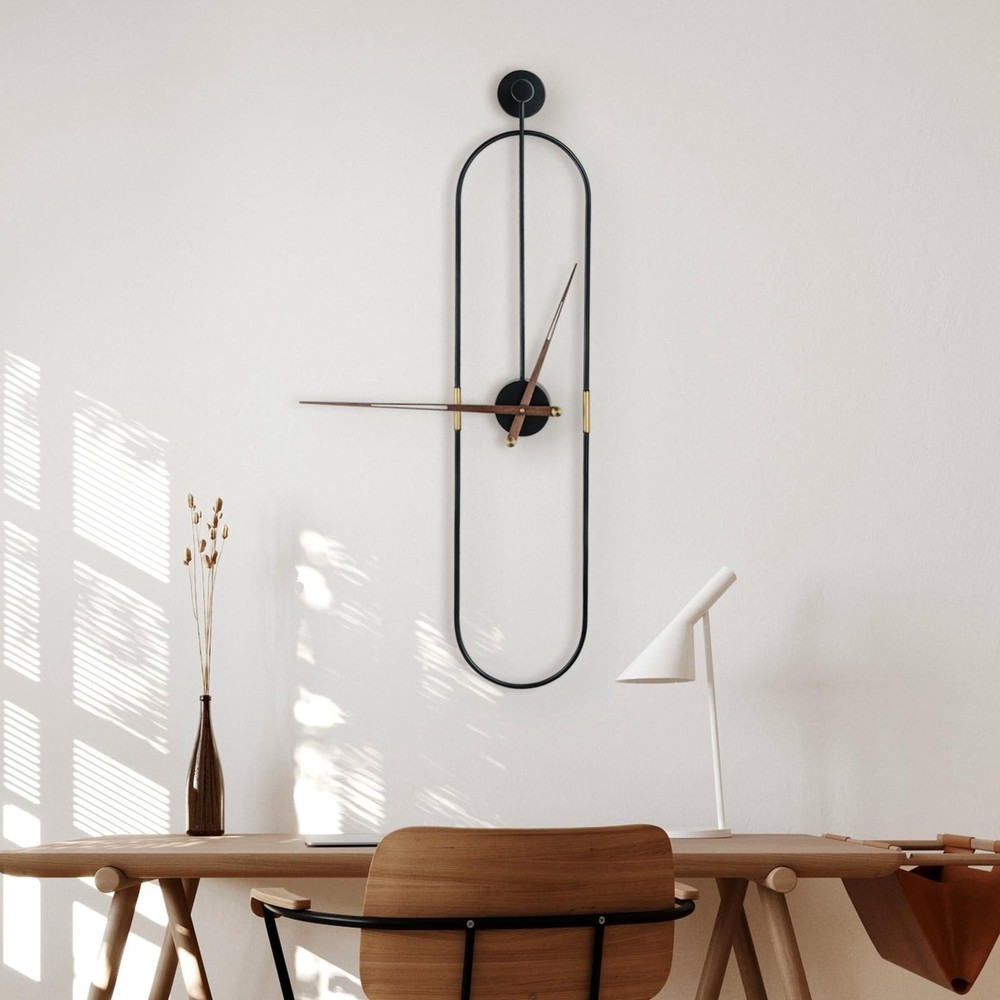 Modern Oval Wall Clock Large Wall Clock with Walnut Pointers for Living Room ...